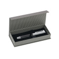 Pen de acero inoxidable de lujo logotipo personalizado de bolsillo de fibra de carbono negro con caja de regalo perfecta para hombres mujeres